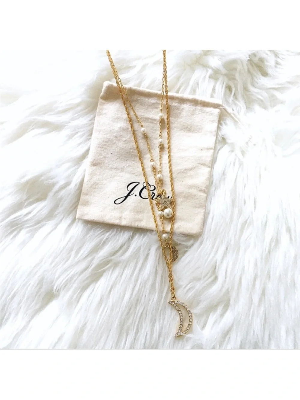 J. Crew Celestial Charm Gold Star & Moon Layered Necklace with Pearl Accents
